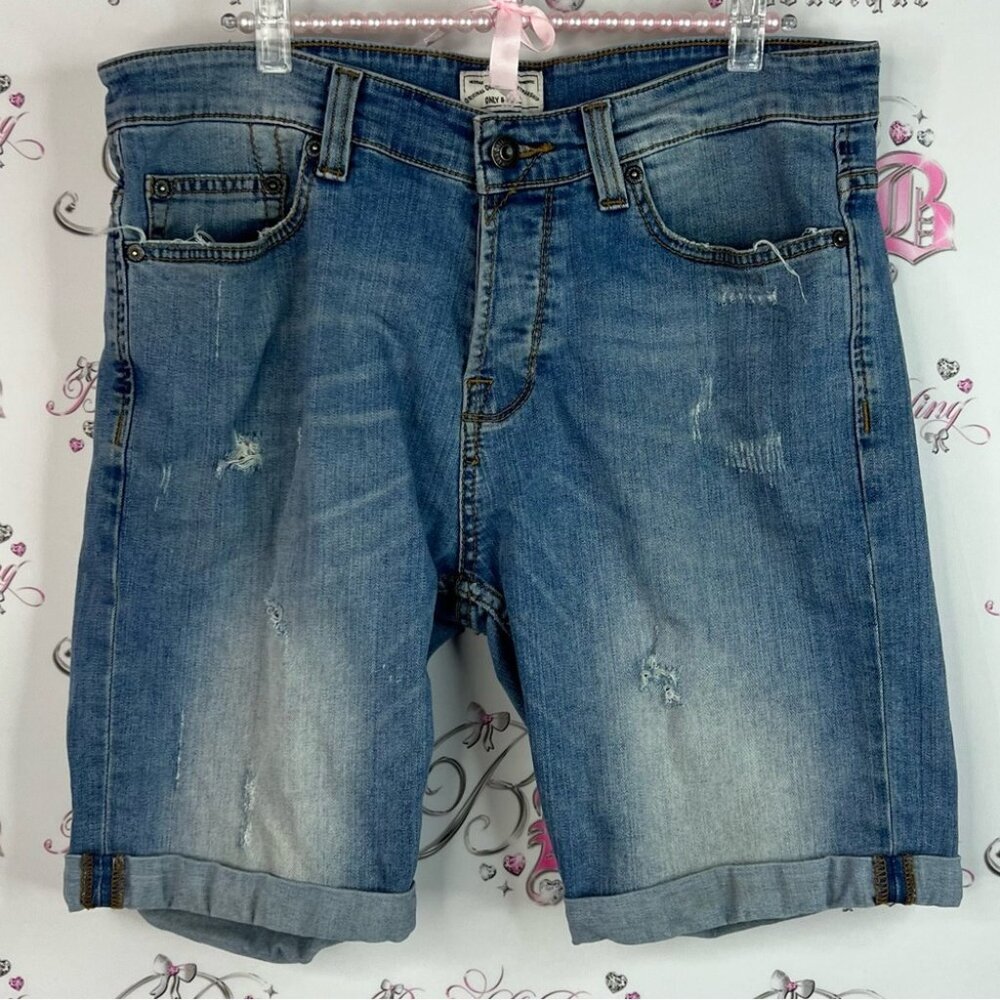 Only & sons shorts distressed rips pockets Men's Blue Denim Shorts